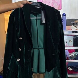 Elegant Dark Green Velvet Women's Blazer